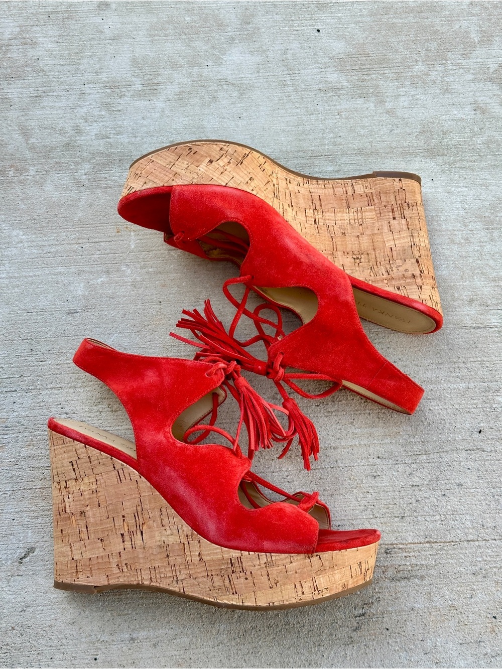 Orange Faux Suede Lace-Up Wedge Sandals